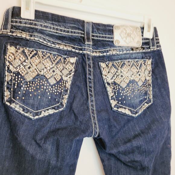 Miss Me womens sequin embroidered cropped midrise blue jean size 28 - Picture 1 of 11